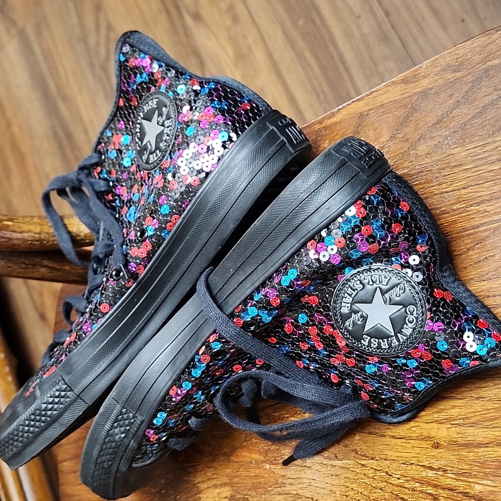 Converse Women High-Top Sneakers - Black with Multicolor Sequins - Picture 3 of 5